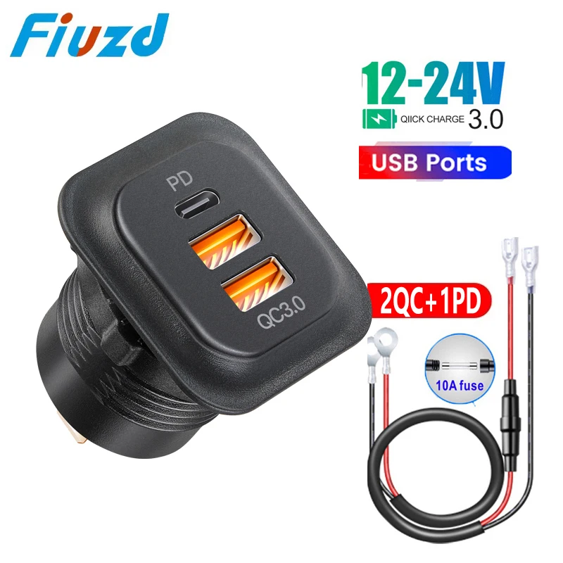 

Car USB Charger QC3.0 PD Type C USB with led port tomada usb 12v automotivo adapter for Car Motorcycle ATV motorcycle