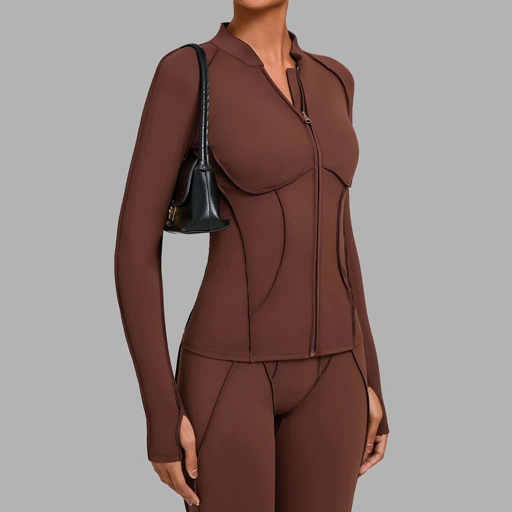 

Женские рубашки для йоги Спортивная куртка на молнии для фитнеса с длинным рукавом для тренажерного зала Быстросохнущий топ для тренировок Велосипедные рубашки Женская спортивная одежда Одежда для йоги