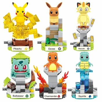 Pokemon Mini Pikachu garra grúa bloques de construcción Charizard Pikachu Squirtle Bulbasaur modelo de ensamblaje juguete educativo para niños para regalo