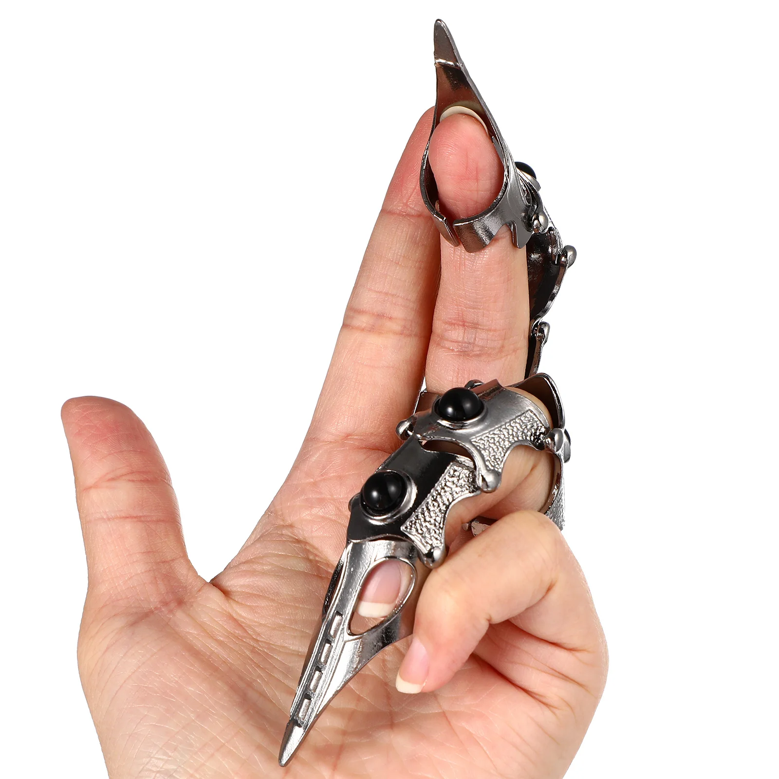 2Pcs Skull Vintage Full Finger Open Ring Gothic Joint Punk Style Halloween Costume Accessory for Men Women Finger