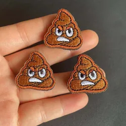 2.5*2.5CM/Angry Poop Small Clothes Stickers,Fabric Applique Badges Embroidery Hook And loop Patches Funny For Clothing,Backpack