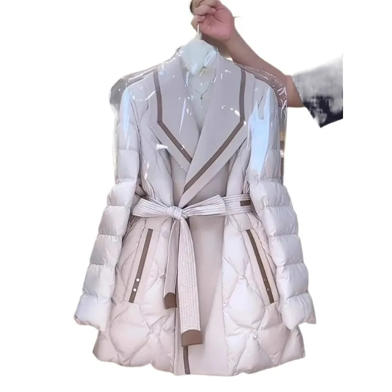 High-grade Sense Super Beautiful Small Fragrance High-end Foreign Style Beige White Waist Cotton-padded Jacket Women Winter New