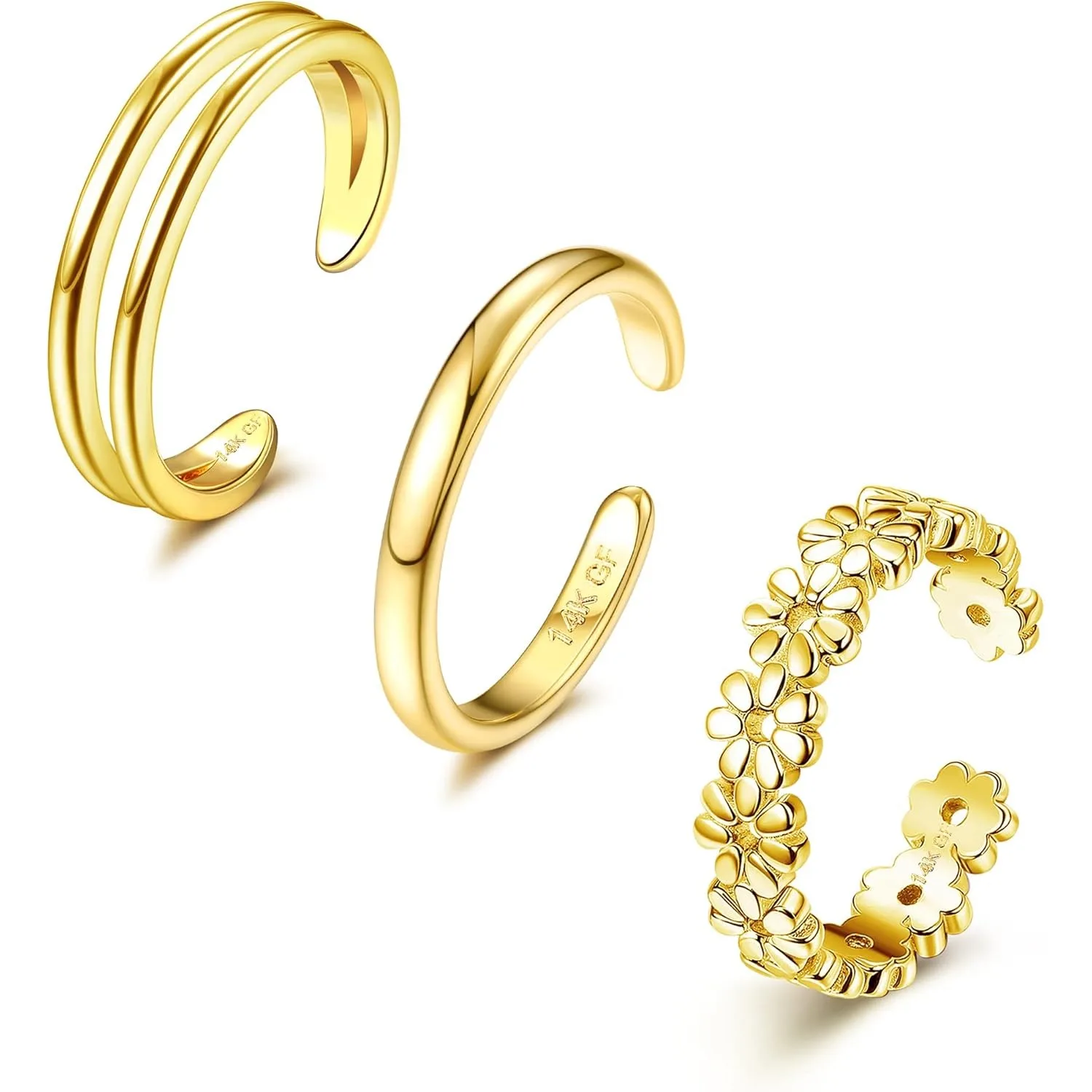 Bobisty 14K Vergoldete Zehenringe für Frauen Verstellbare Offene Zehenringe Kubischer Zirkonia Band-Zehenring Sommer Strand Fußschmuck