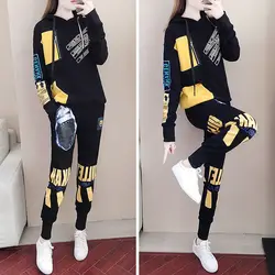 Women's 2024 New Spring Autumn Casual Sports Suit Fashion Korean Hooded Tops Pants 2 Two Piece Set Plus Size Clothing For Women