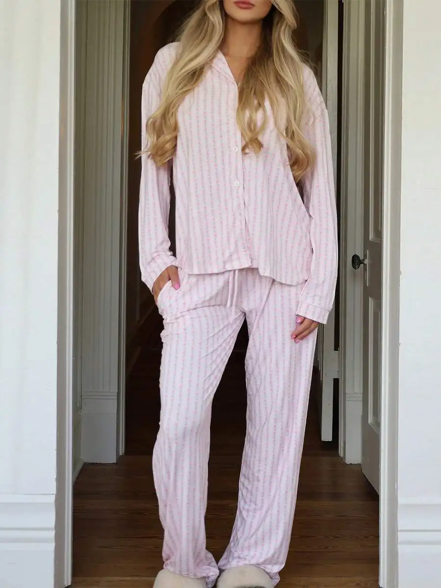 

Womens 2 Piece Lounge Set Long Sleeve Floral Print Pajama Set