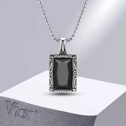 Vnox Black Square Stone Necklaces for Men, Retro Silver Color Stainless Steel Geometric Pendant Collar with Box Chain
