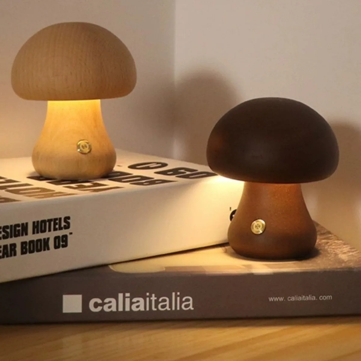 High-end Charging Light Emitting Diode Bamboo Night Light Wooden Mushroom Bedside Sleeping Atmosphere Home Decoration