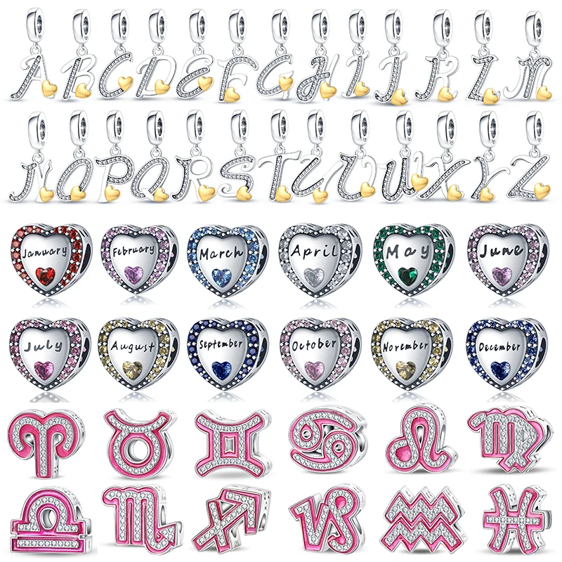

Fit Original Bangle Bracelet DIY A-Z Alphabet Charms Bead 925 Sterling Silver December Zodiac Dangle Pendant Jewelry Gift