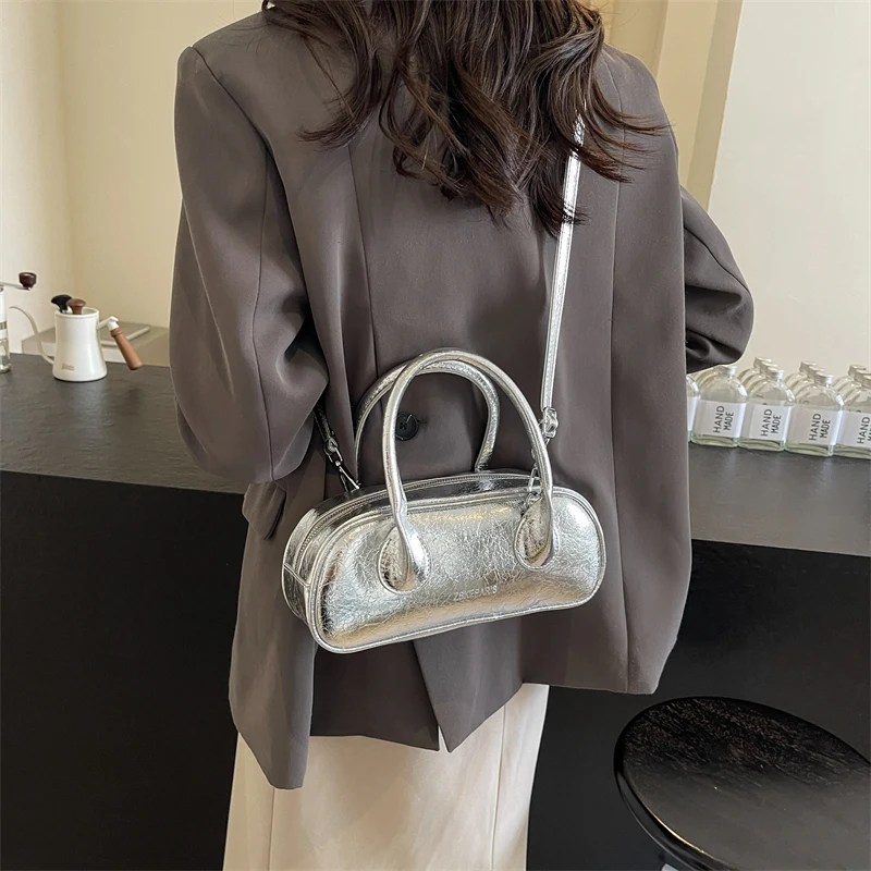 Baseball Bag For Women Fashion Casual Sport Handbag Luxury Soft Leather Shoulder Messenger Bag Colorful Silver Female Bag Brand