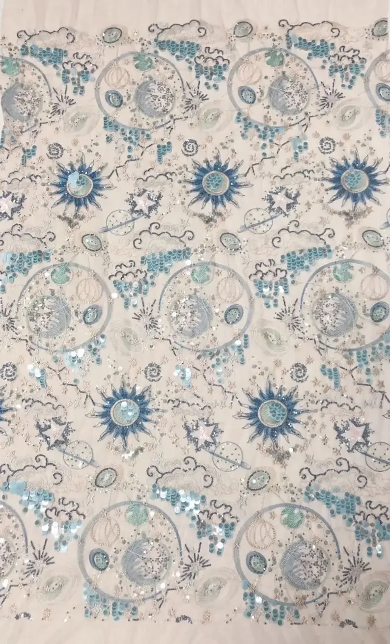 美しいカラフルなスパンコールの太陽刺繍レース生地、スパンコールの花チュール生地、ウェディングドレス、ブライダルドレス用