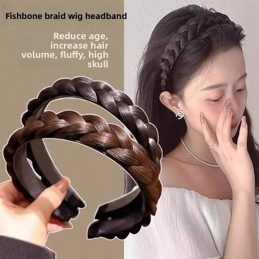 

Плетеная повязка на голову ручной работы из пяти прядей, широкая заколка-коса для женщин, нескользящее средство для придания объема волосам, 1 шт.