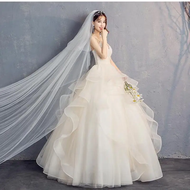 Fahsion Spaghetti Straps Bridal Gown Classic Sexy V-neck Wedding Dresses Simple Tulle Sukienka Na Wesele Plus Size Customized