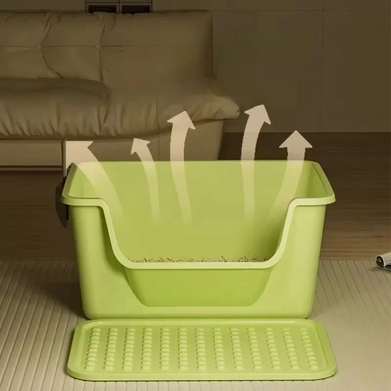 Large Capacity Cat Litter Box Semi-Closed Anti-Splash Design with Sand Leakage Board Easy Clean Pet Toilet for Multi-Cat Homes