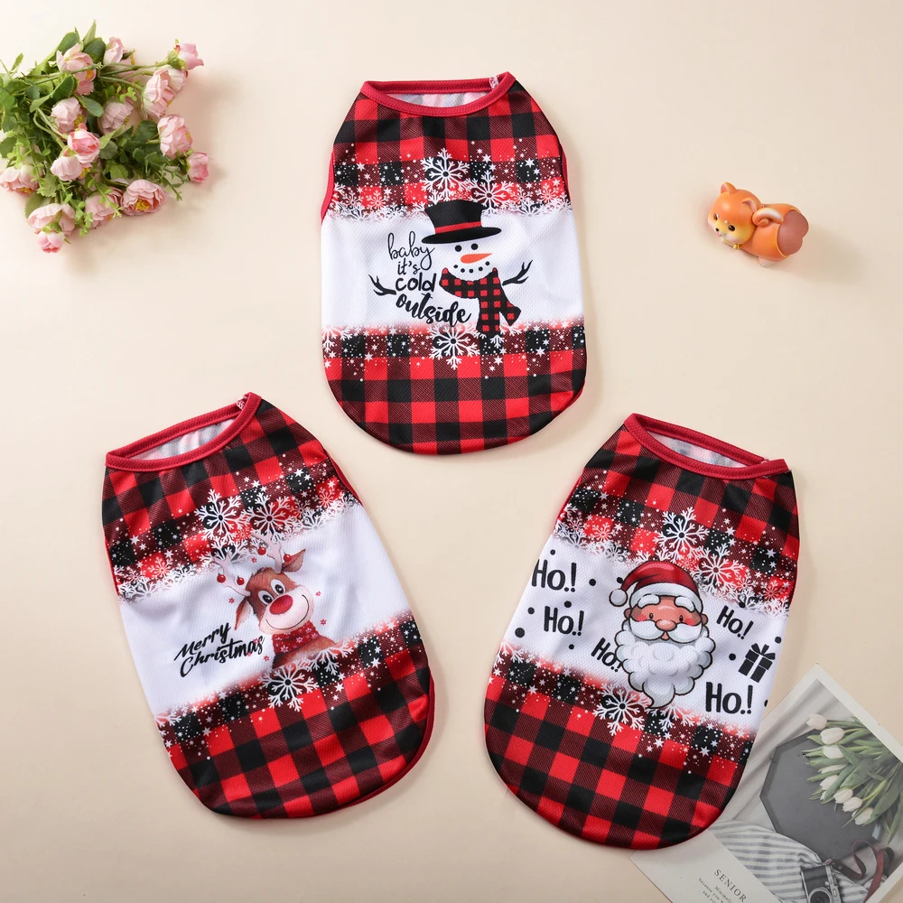 Christmas Deer Print Dog Clothes For Small Medium Dogs Cats Soft Breathable Puppy Vest Coat Yorkshire Chihuahua Pug Pet T-shirt