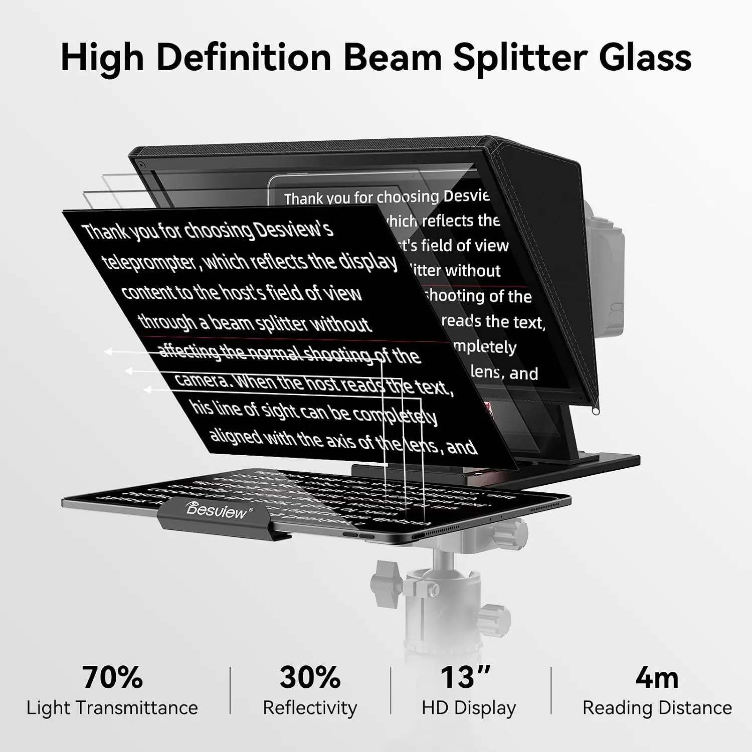 Portable Teleprompter for Camera and Tablet with Foldable Light Shield, Bluetooth Remote and Storage Bag, Compatible with 12.9" iPad Pro, for DSLR, YouTube Video Recording and Streaming view 2