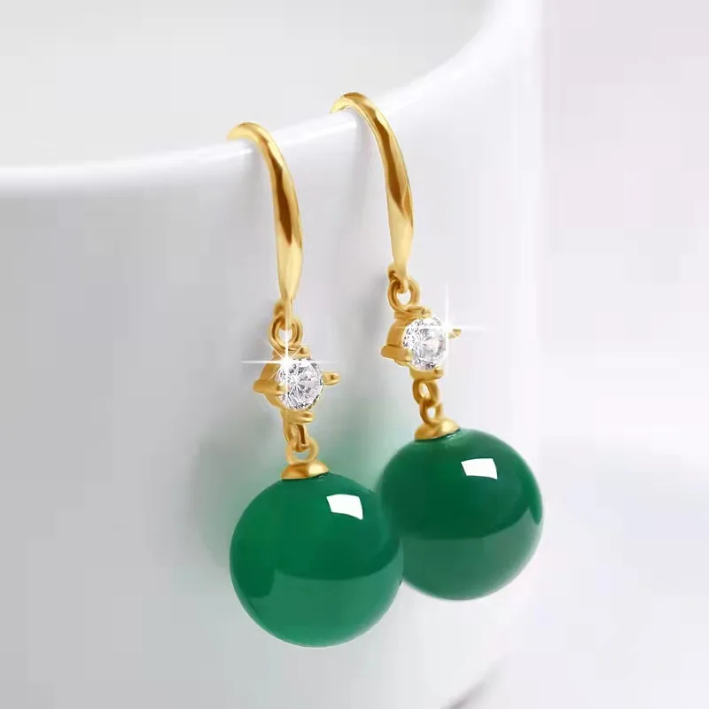 Noble temperament Vintage palace Colorful Agate earrings Pearl 18K Gold 925 Sterling Silver Stud Earrings for Women Fine Jewelry