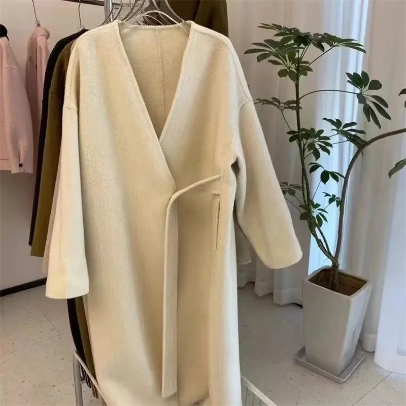 Spring And Autumn New Women's Woolen Overcoat Plus Size Lapel Thickened Slim Fit Waist-Fitted Jacket Smooths Your Silhouett