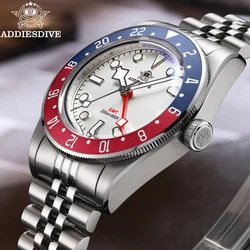 ADDIESDIVE 39 mm GMT-Uhr, Quarzuhren, blau, superleuchtend, Blasenspiegelglas, BGW9, superleuchtend, 20 Bar, Herrenmodeuhr