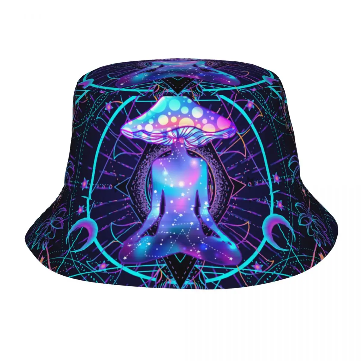 Spring Picnic Headwear Illusory Art India Mandala Bucket Hat Street Women Sun Hat Psychedelic Buddha Mushroom Zen Panama Hat