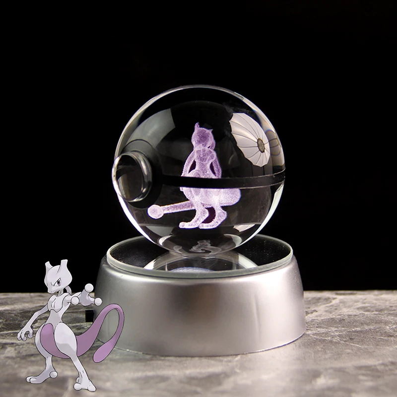 5cm Cute Mewtwo Pokemon Ball 3D Laser Engraving Glass Ball Model Poke ball Game Character Model Toys XMAS Gifts