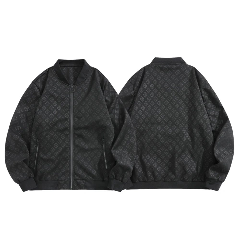 

Бейсбольный воротник, осенне-зимняя новая свободная повседневная мужская куртка 2025 года, модная бейсбольная куртка с ромбовидным принтом и мультяшным принтом