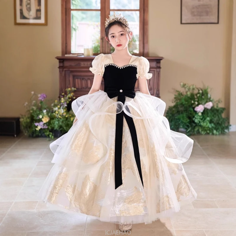 

2025 Party Dress Girls Evening Flower Girl Wedding Gown Kids Birthday Party Princess Pageant Outfit Piano Recital Performan