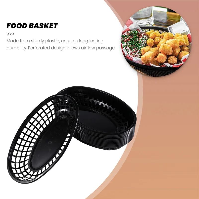 ABWR-12 個プラスチックファーストフードバスケット楕円形サービングプラッター朝食ディナープレートフライドポテトケーキブレッドトレイレストラン