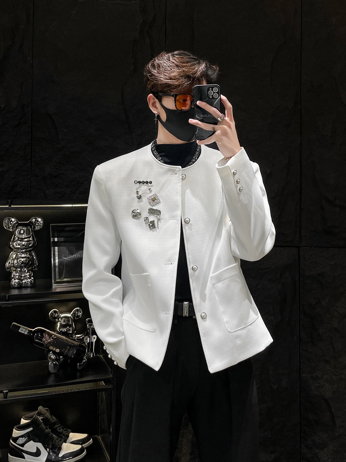 

HOMME Mirrorl Jaet круглый Ne ort Sle Мужская модная декоративная булавка Модный корейский Sle Весна Осень ex