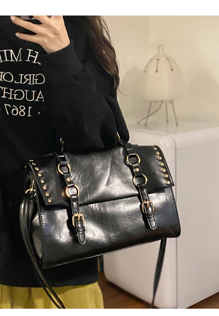 JIAERDI Y2k Grunge Messenger Bag Women 2023 Vintage Rivet Chic Large Capacity Crossbody Bag Ladies Retro Luxury Designer Handbag