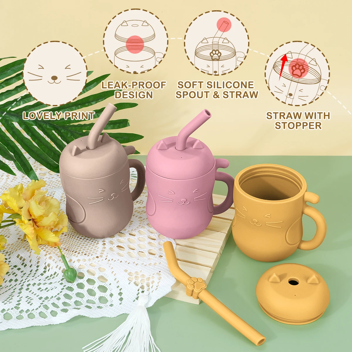 TYRY.HU 1PCS Silicone Baby Feeding Straw Cup Anti Leakproof Kid Learning Water Bottle Toddler Drinkware Tableware Baby Stuff
