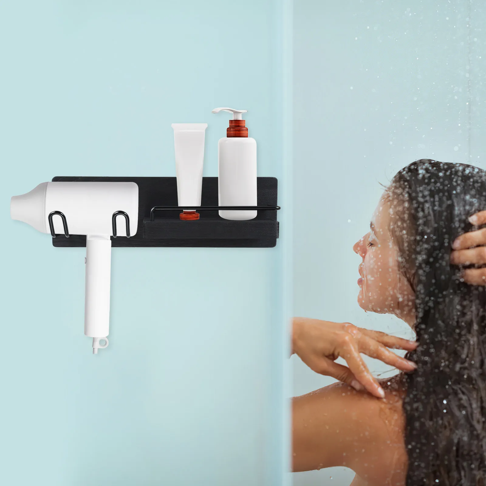 

Wall Mounted Hair Dryer Holder for Bathroom Space Saving Hair Tool Organizer with Multiple Compartments Modern Sleek Design