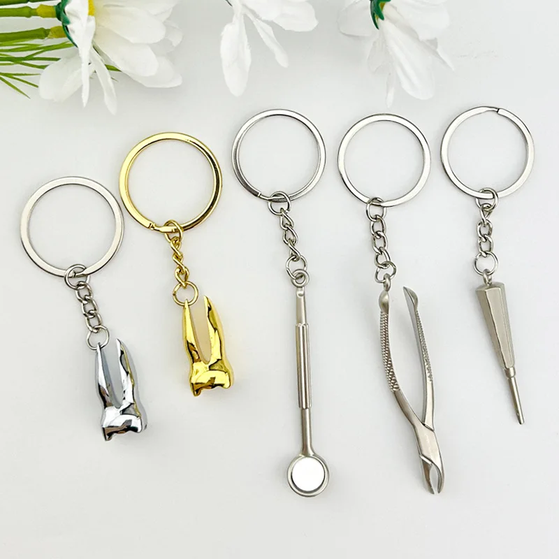 Novelty Teeth Keychain Dentist Decoration Key Chains Stainless Steel Tooth Model Shape Dental Clinic Gift