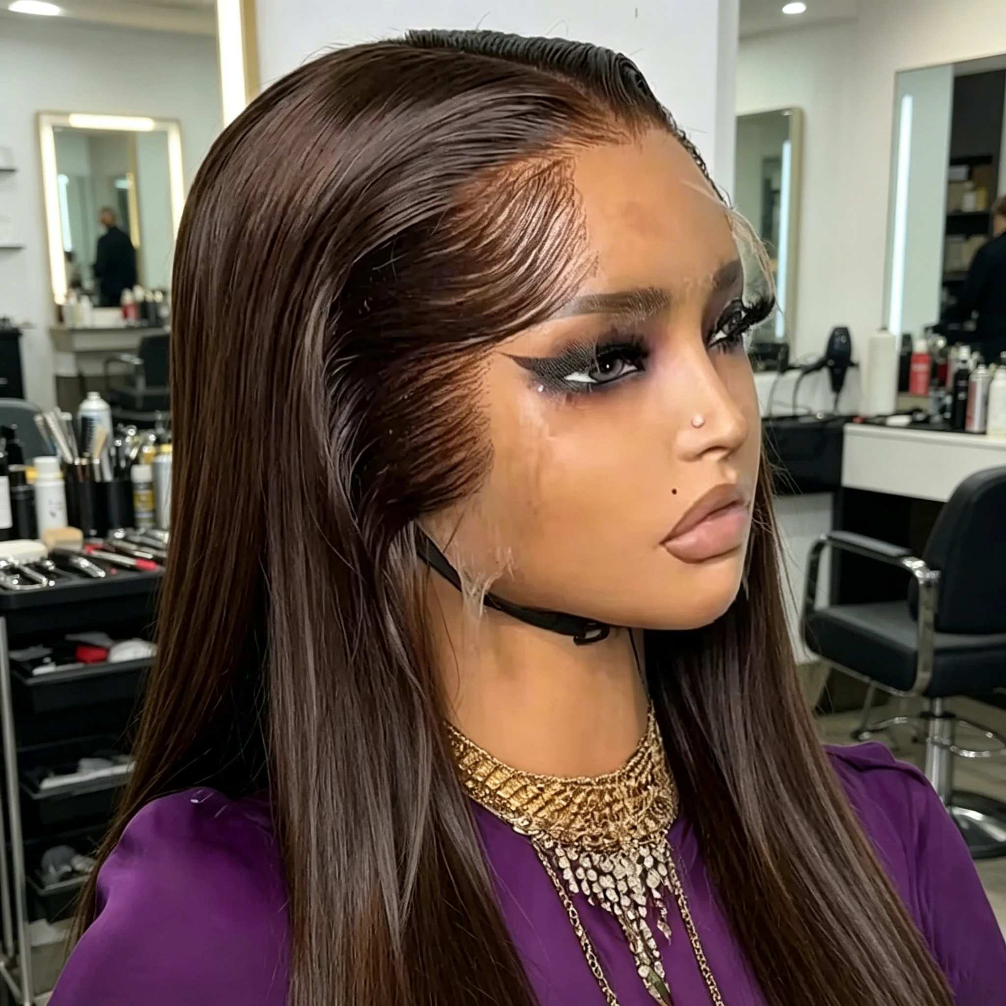 

4# Colored 13x4 Hd Lace Front Human Hair Wigs For Women Chocolate Brown Straight Brazilian Transparent Lace Frontal Wigs 34 inch