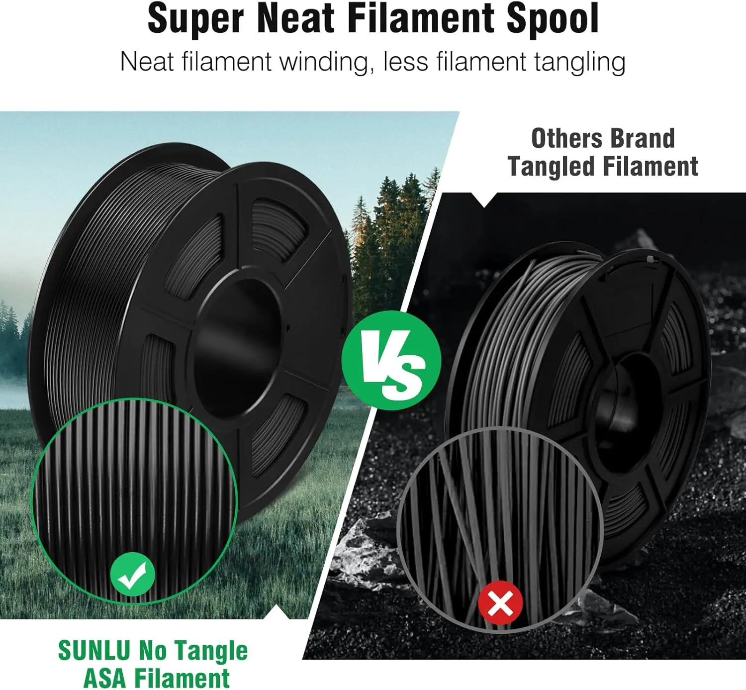 SUNLU 1 kg ASA-Filament 1,75 mm UV-/Regen-/hitzebeständiges Filament zum Drucken von mechanischen Außenteilen, die meisten FDM-3D-Drucker – Detail 3