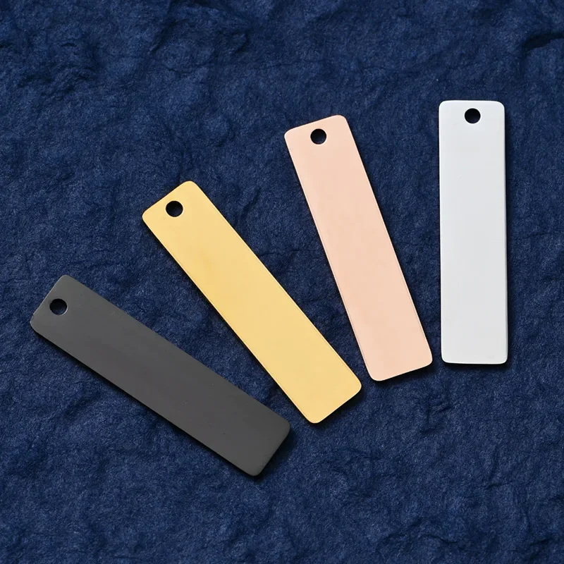 20Pcs 10*40mm Mirror Polish Stainless Steel Chrams Rectangle Blank Charms For DIY Custom Name Logo Necklace Keychain
