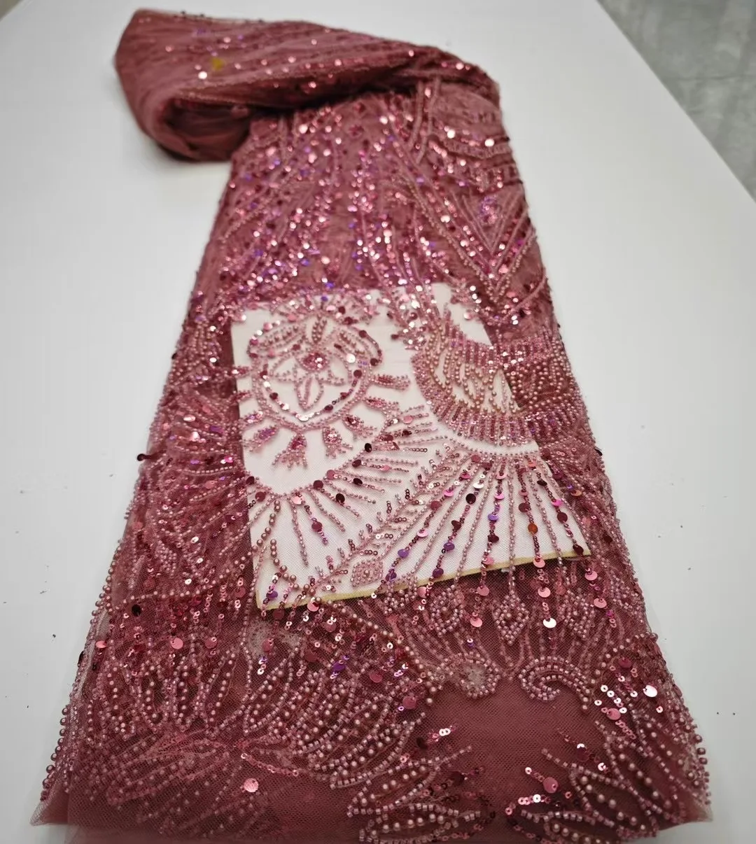 

Luxury Nigerian Handmade Beads Net Lace Fabric 2025 High Quality Sequins Embroidery African French Lace Fabric for Dress