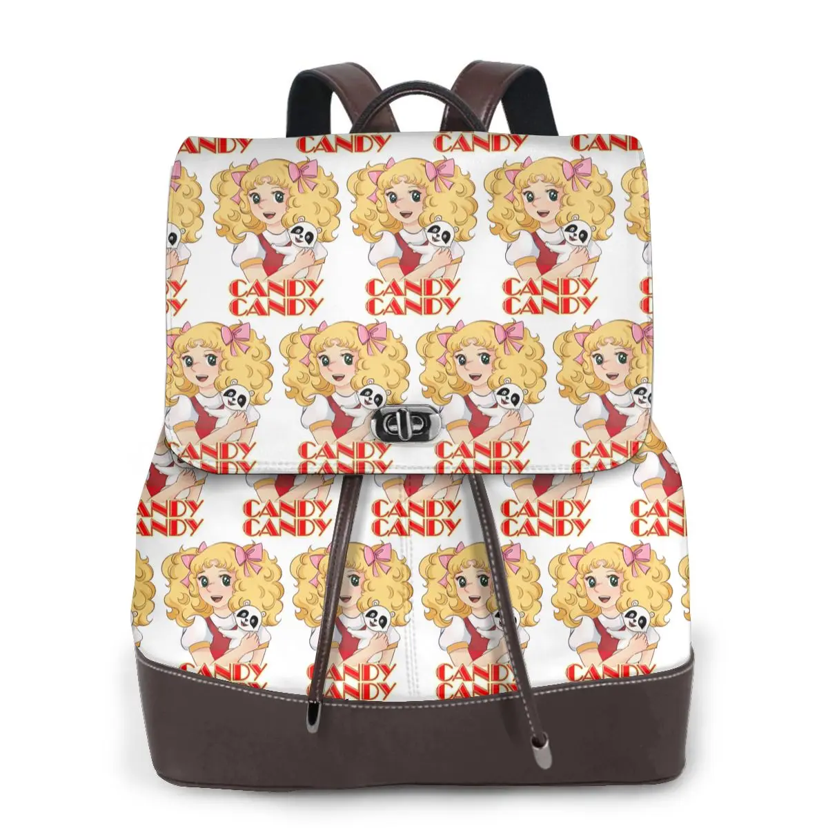 Candy Candy Cartoon Anime Women Soft Leather Backpack Large Capacity Multi Pockets Work Travel Ladies Casual Rucksack