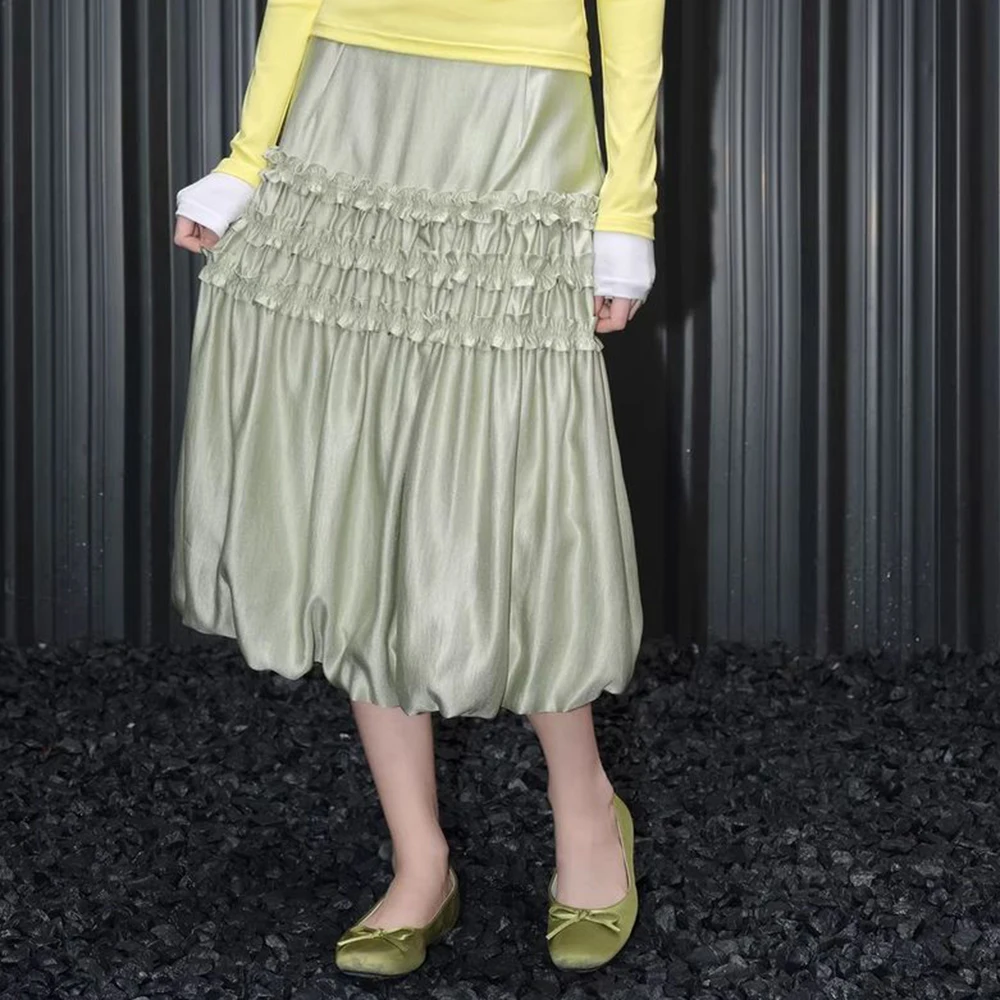 Medium and long bud skirt skirt women's 2026 spring new glossy loose senior lazy style  women clothing