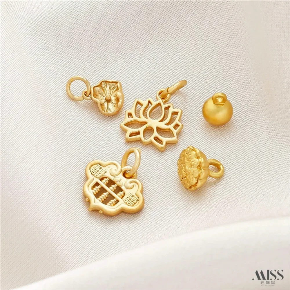 18K Gold Color Retention Long Life Lock Hollow Lotus Leaf Lotus Pod Solid Ball Pendant Handmade DIY Accessories