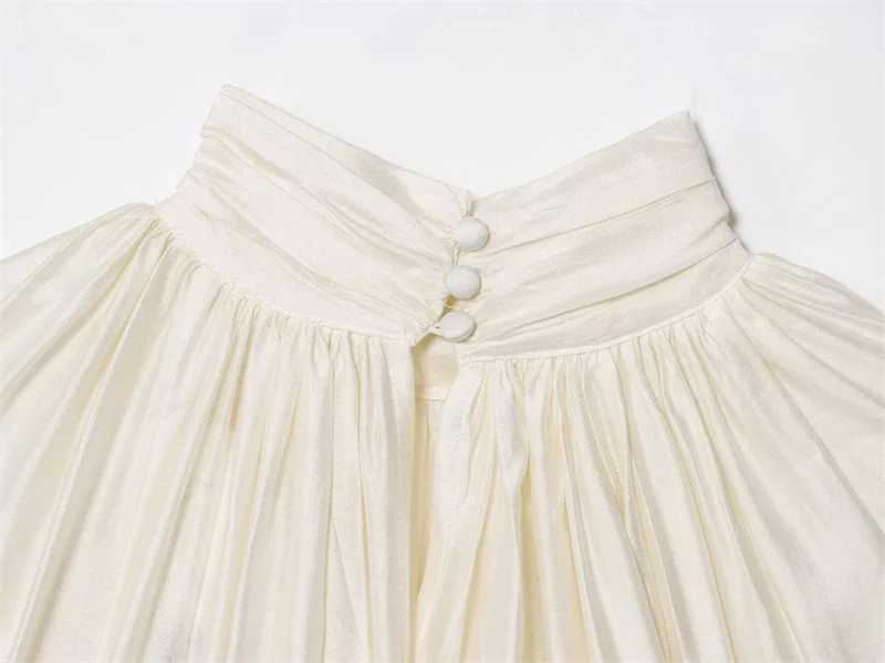 여성용 신상 2025 가을 솔리드 컬러 긴팔 드레이프 장식 탑 고급스러운 우아한 개성 패션