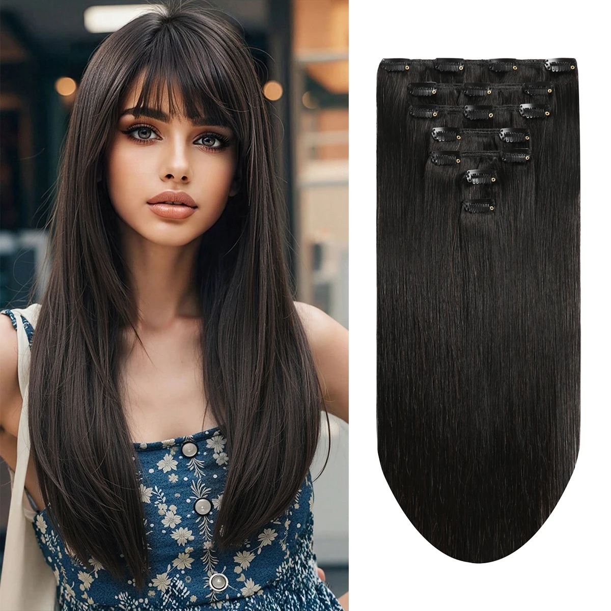 

1B# Clip in Hair Extensions Real Human Hair 120grams 7Pcs Human Hair Clip in Extensions Straight Remy Human Hair Extensions