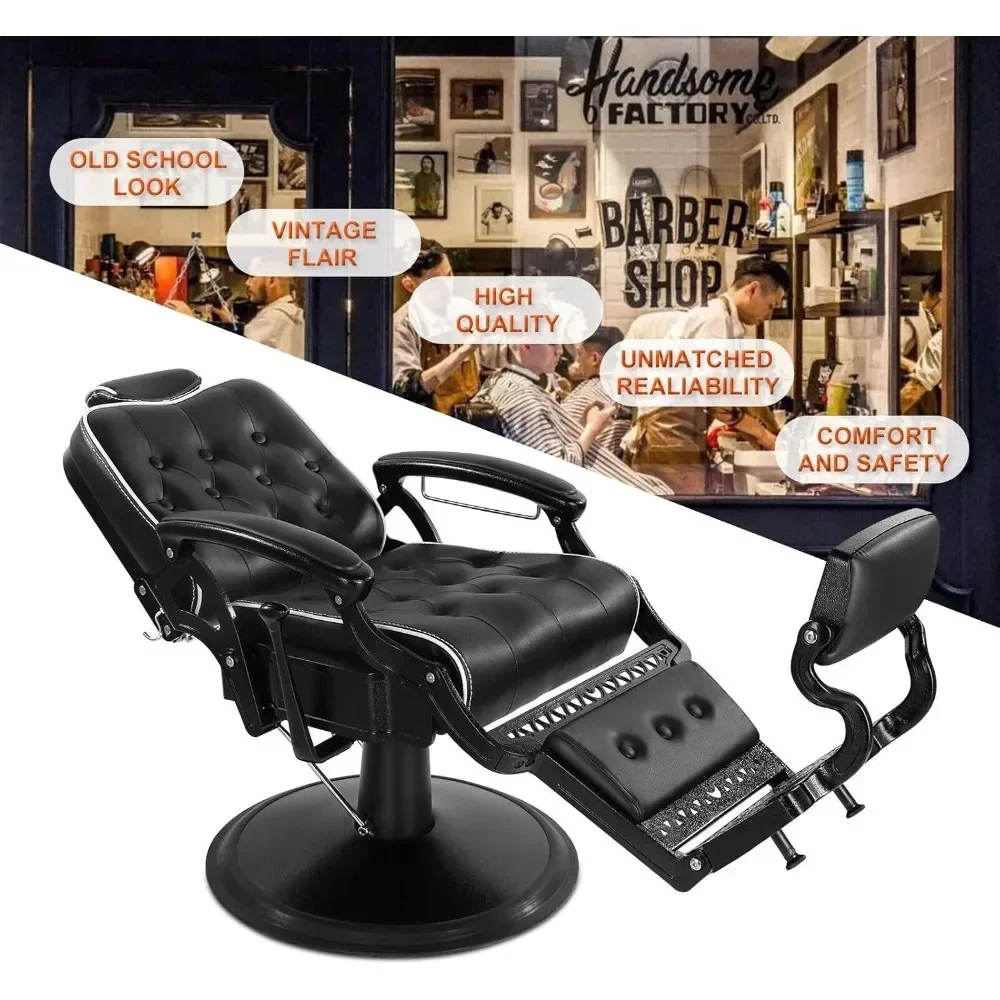 Barber Chair All Purpose Hydraulic Recline Salon Chair Beauty Spa Vintage Barber Chair Heavy Duty Chair(Black)