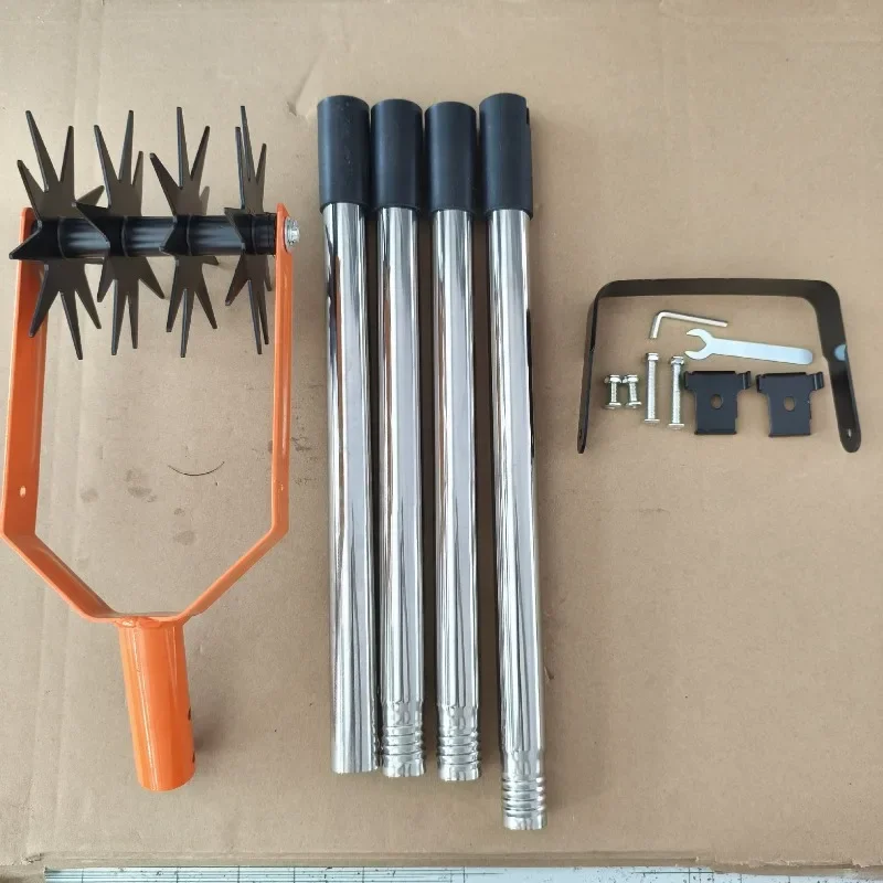 2-in-1 Rotary Cultivator Hand Tiller, Adjustable Extension Handle, Garden Soil Loosening Weeding Tool for Backyard Farm