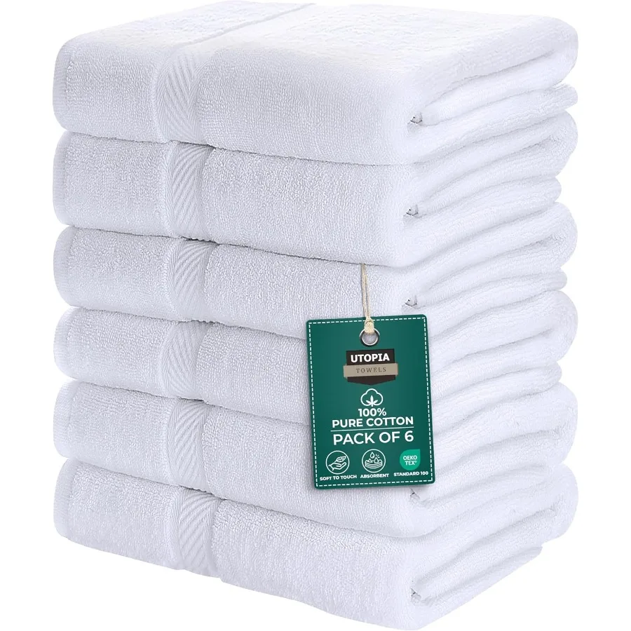

6 Pack Medium Bath Towel Set 24 by 48 Inches 500 GSM 100 Ring Spun Cotton Lightweight and Highly Absorbent Quick Drying Premium