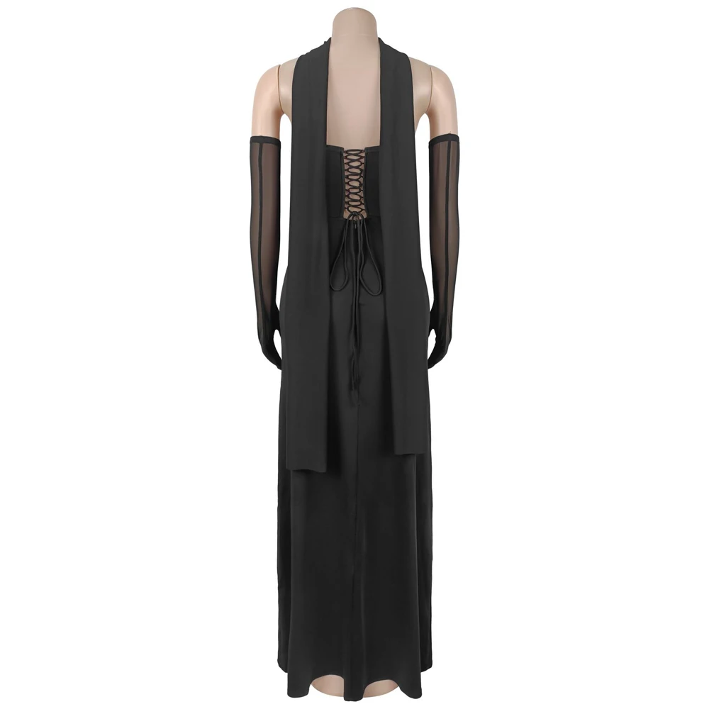 JENYAGE Damen-Abendkleid mit Neckholder-Ausschnitt und Handschuhen, gerafftes, figurbetontes, bodenlanges Meerjungfrauen-Maxikleid, elegantes Party- und Ballkleid – Detail 13