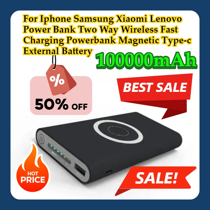

For Iphone Samsung Xiaomi Lenovo 100000mAh Power Bank Two Way Wireless Fast Charging Powerbank Magnetic Type-c External Battery