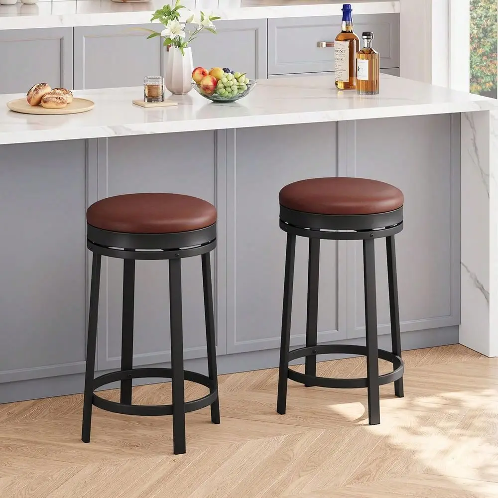 

Bar Stools Sillas Para Barra Alta24 Swivel Bar Stools With Footrest Set Of 2,Modern Counter Height Barstools,Industrial PU Leath