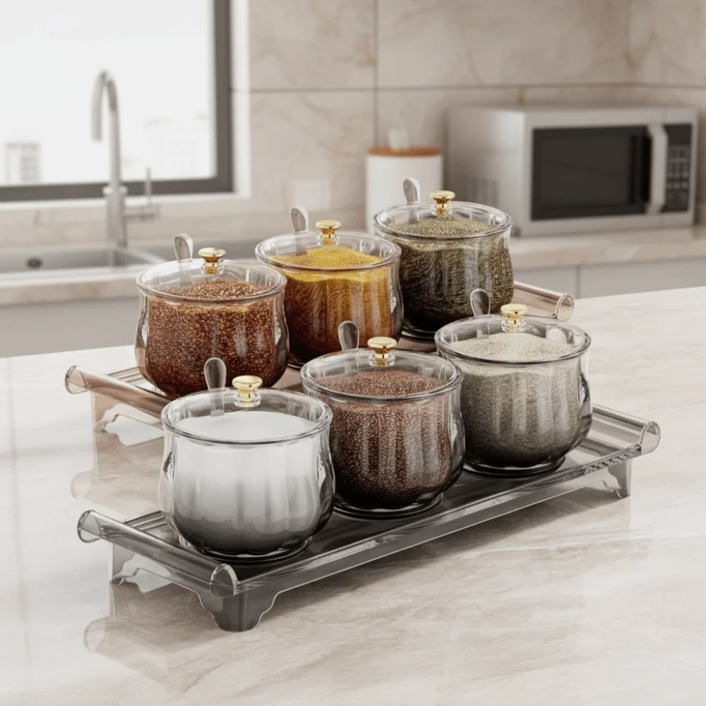 

Plastic Seasoning Jar Set Waterproof Dustproof Condiment Container Large Capacity with Lid Spoon Condiment Pot for Home