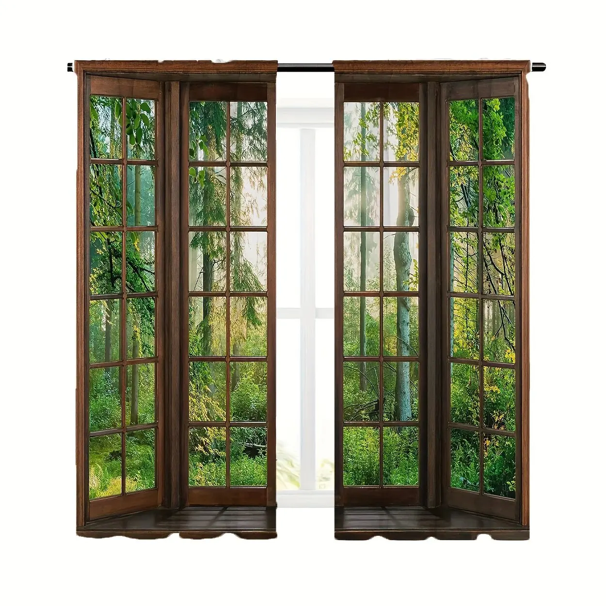 قطعتان - ستائر مطبوعة بإطار خشبي مقلد للحديقة، ستائر كيس عمود 42*84، غرفة النوم، غرفة المعيشة، ديكور غرفة المنزل