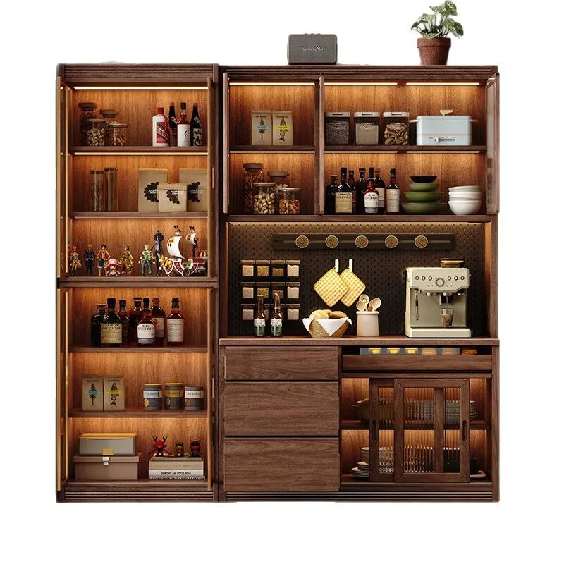 

Multifunctional display integrated storage against the wall living room wine tea
